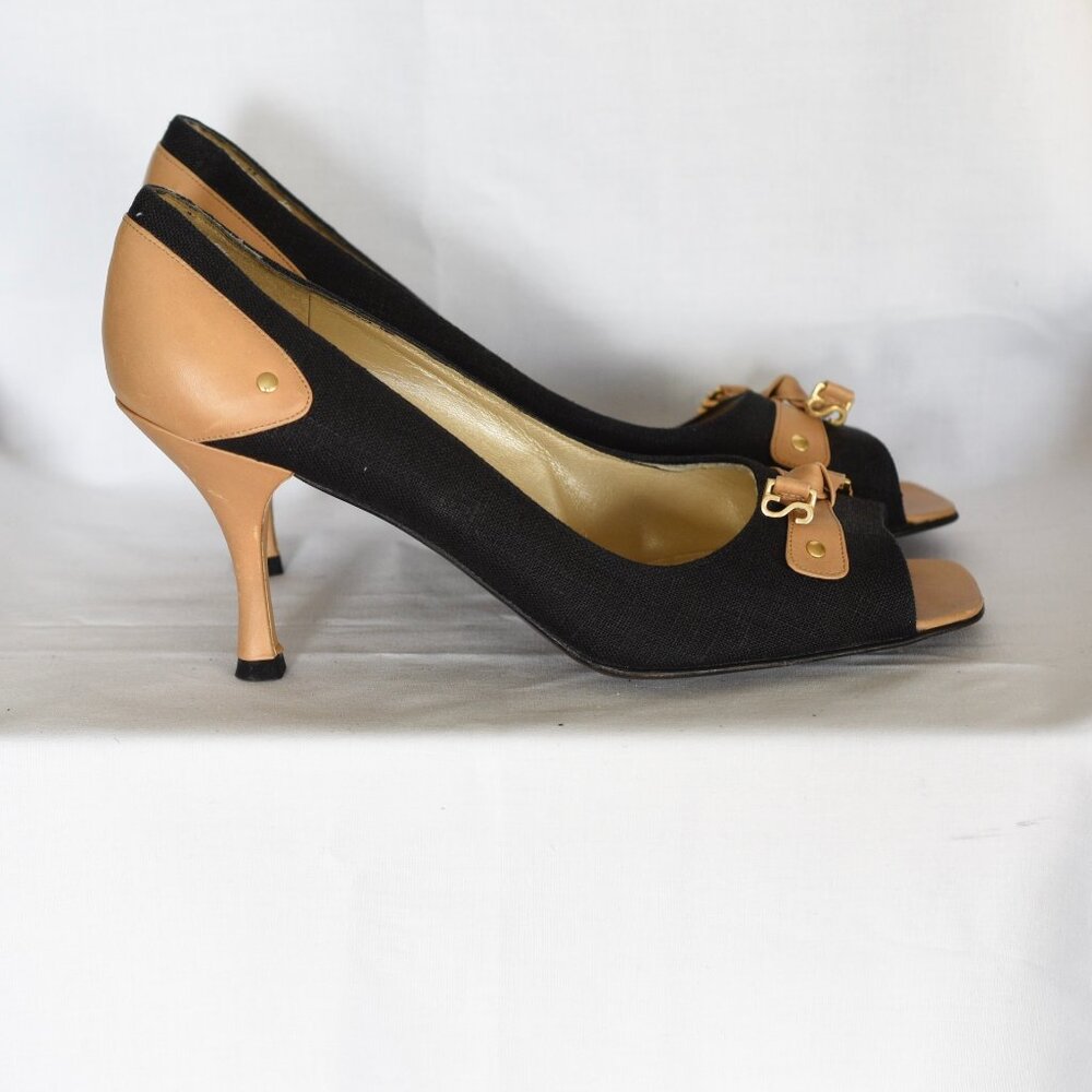 Stuart Weitzman Black And Tan Open Toe Pumps - Spain